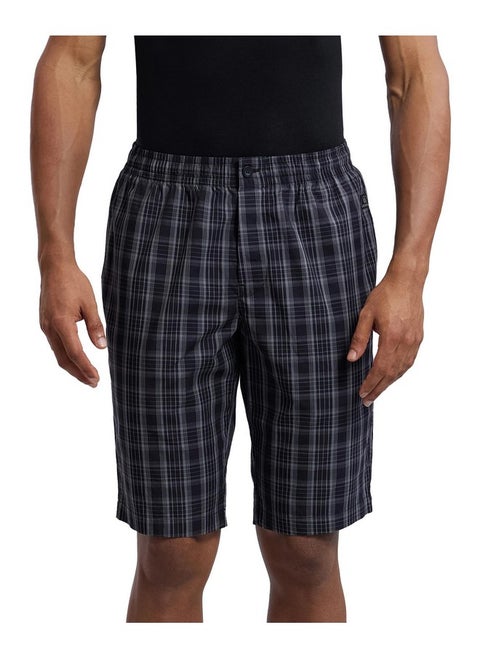 Jockey 9005 Men's Super Combed Mercerized Cotton Woven Fabric Regular Fit Checkered Bermuda with Side Pockets_Black_M