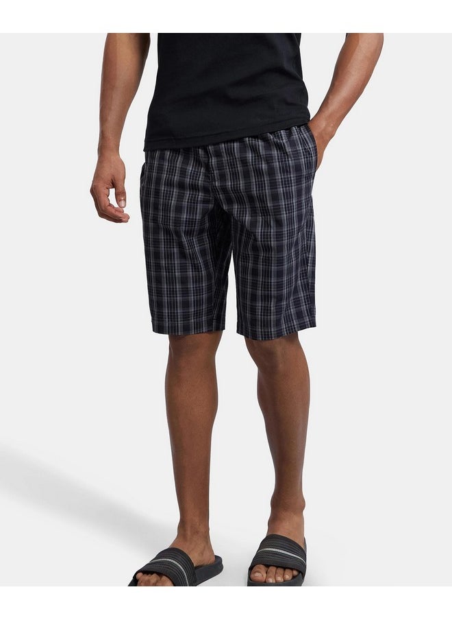 JOCKEY - Jockey 9005 Men's Super Combed Mercerized Cotton Woven Fabric Regular Fit Checkered Bermuda with Side Pockets_Black_M - Image 1
