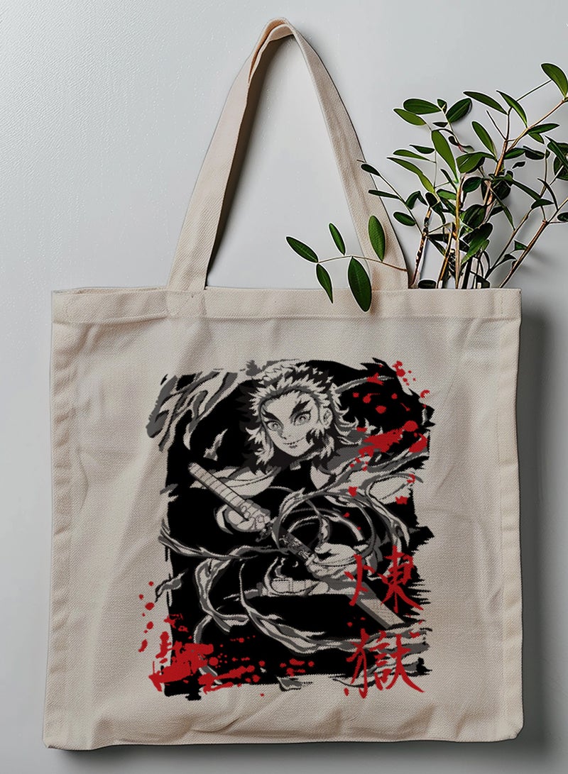 LOWHA Polyester Tote Bag with Shoulder Straps and Flame Hashira Anime Pattern  - Image 1