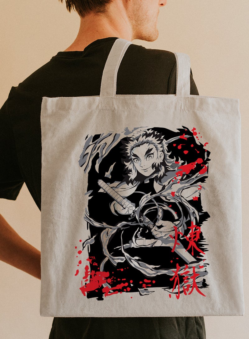 LOWHA Polyester Tote Bag with Shoulder Straps and Flame Hashira Anime Pattern  - Image 2