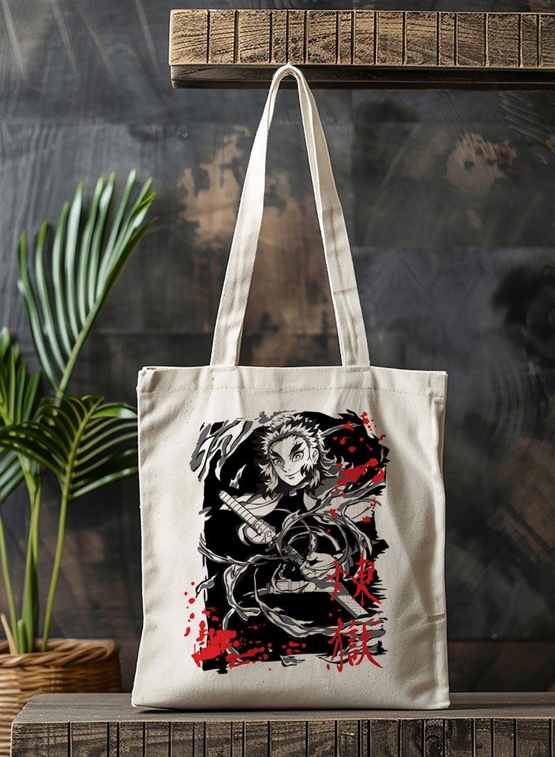 LOWHA Polyester Tote Bag with Shoulder Straps and Flame Hashira Anime Pattern  - Image 3