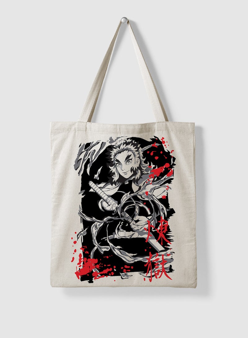 LOWHA Polyester Tote Bag with Shoulder Straps and Flame Hashira Anime Pattern  - Image 4