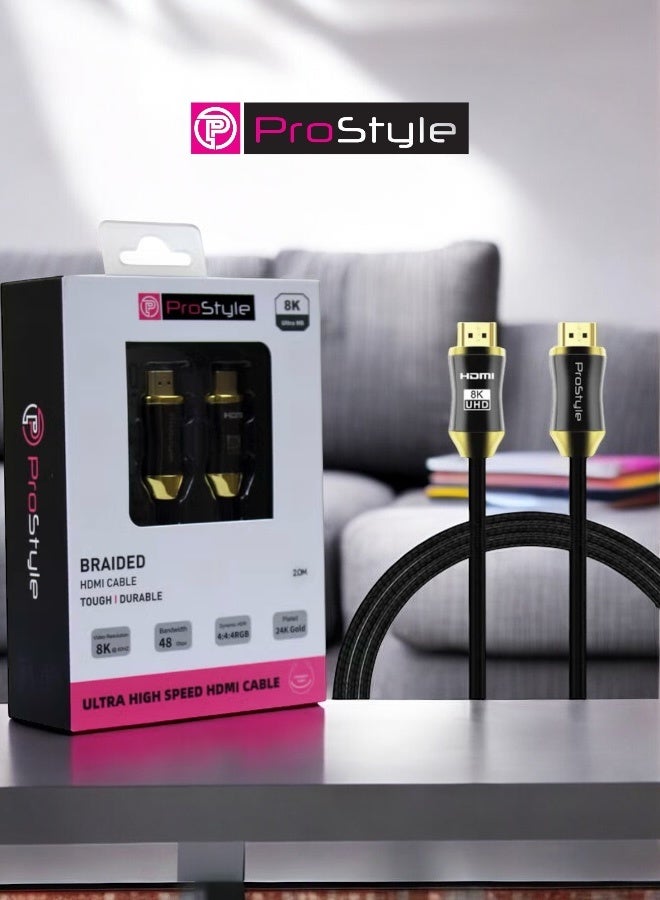Prostyle 4K HDMI Cable 2M 2.0 High Speed 48Gbps Ultra HD 4K 60Hz Braided Nylon HDMI to HDMI Cord with Ethernet ARC HDR Compatible with MacBook Pro TV Monitor Projector PS5 PS4 Xbox Switch – Black - Image 2