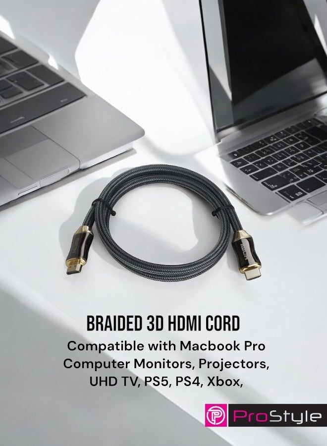 Prostyle 4K HDMI Cable 2M 2.0 High Speed 48Gbps Ultra HD 4K 60Hz Braided Nylon HDMI to HDMI Cord with Ethernet ARC HDR Compatible with MacBook Pro TV Monitor Projector PS5 PS4 Xbox Switch – Black - Image 4