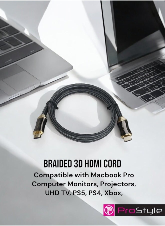 Prostyle HDMI Cable 4k 2.0M 48Gbps High-Speed HDMI to HDMI Cable, 4K 60Hz Ultra HD Video Wire, Braided 3D HDMI Cord Compatible with  Macbook Pro Computer Monitors, Projectors, UHD TV, PS5, PS4, Xbox, Switch -  Black  - Image 4