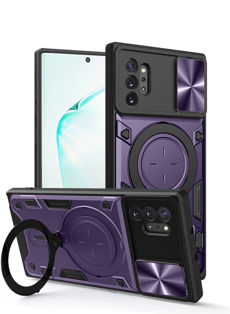 Case Cover Shockproof CD Protective Case with Camera Protection and Metal Ring Compatible with Samsung Galaxy Note 10 plus (Purple)