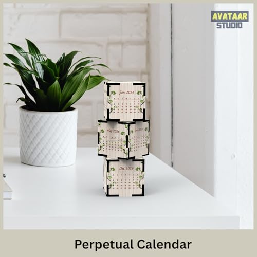 AVATAAR STUDIO Rotating Cube Desk Calendar 2026 Creative Wooden Table Calendar Office Reception Decor Corporate and Personal Gifting Perpetual Style 3D Cube Calendar - Image 2