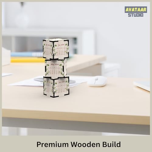 AVATAAR STUDIO Rotating Cube Desk Calendar 2026 Creative Wooden Table Calendar Office Reception Decor Corporate and Personal Gifting Perpetual Style 3D Cube Calendar - Image 4