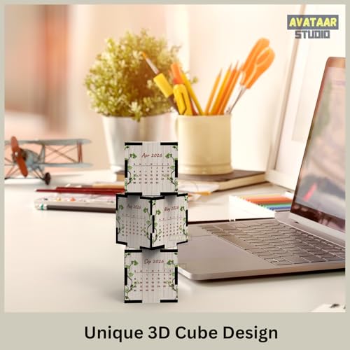 AVATAAR STUDIO Rotating Cube Desk Calendar 2026 Creative Wooden Table Calendar Office Reception Decor Corporate and Personal Gifting Perpetual Style 3D Cube Calendar - Image 3