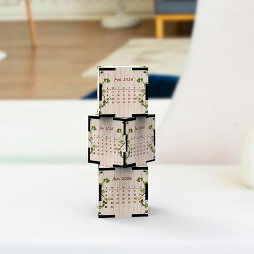 AVATAAR STUDIO Rotating Cube Desk Calendar 2026 Creative Wooden Table Calendar Office Reception Decor Corporate and Personal Gifting Perpetual Style 3D Cube Calendar - Image 1