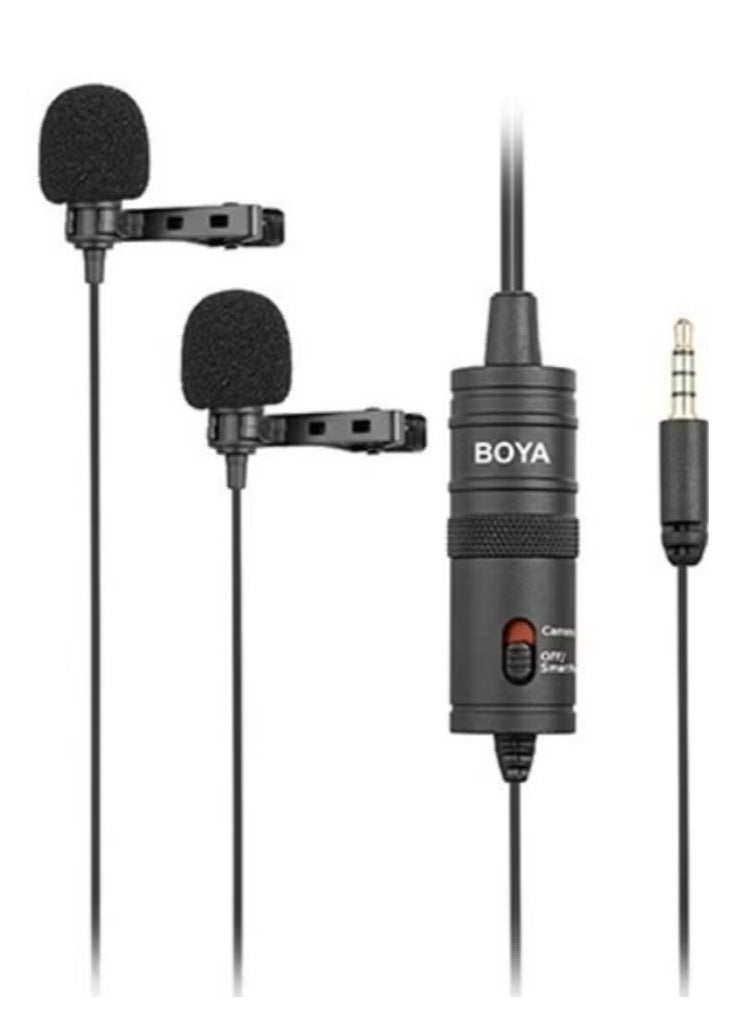 BOYA BY-M1DM Dual Lavalier Clip-On Microphone for Cameras Smartphones Tablets and Computers Omnidirectional Noise-Canceling Mic for Clear Audio Recording in Interviews Podcasts YouTube and Vlogging - Image 1