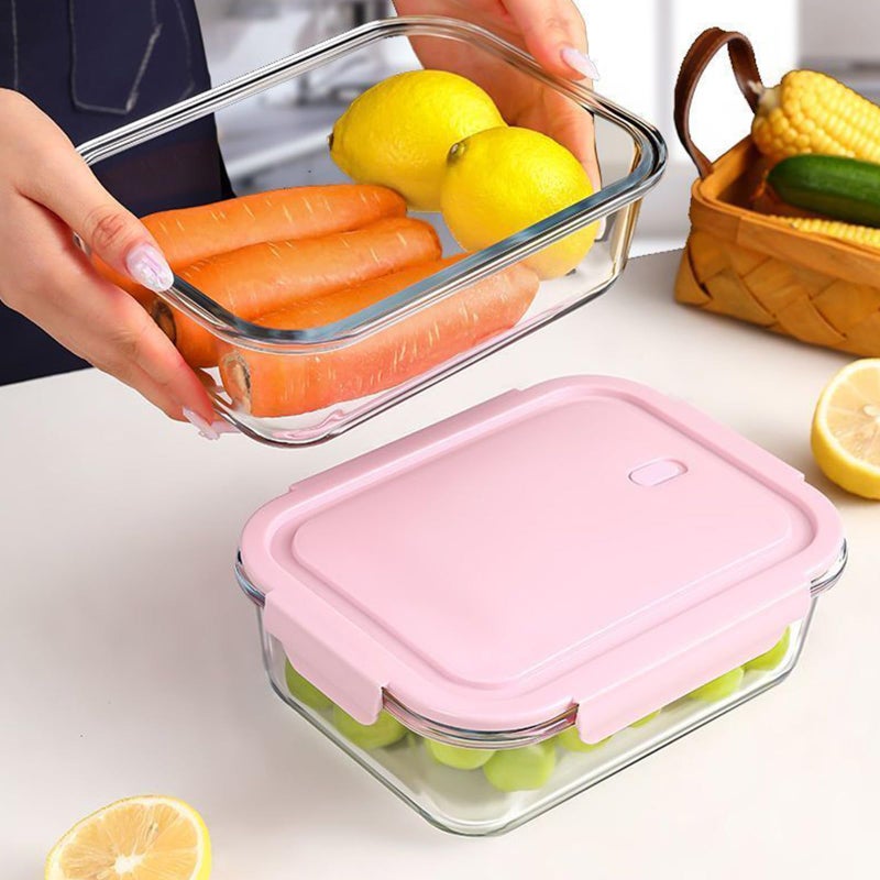 ATRDTO 6 Pieces Rectangle Glass Food Storage Containers with Lids, Meal Prep Containers for Food Storage, BPA Free & Leak Proof (3 lids & 3 Containers) 13.9oz, 24oz, 35oz (Pink) - Image 3