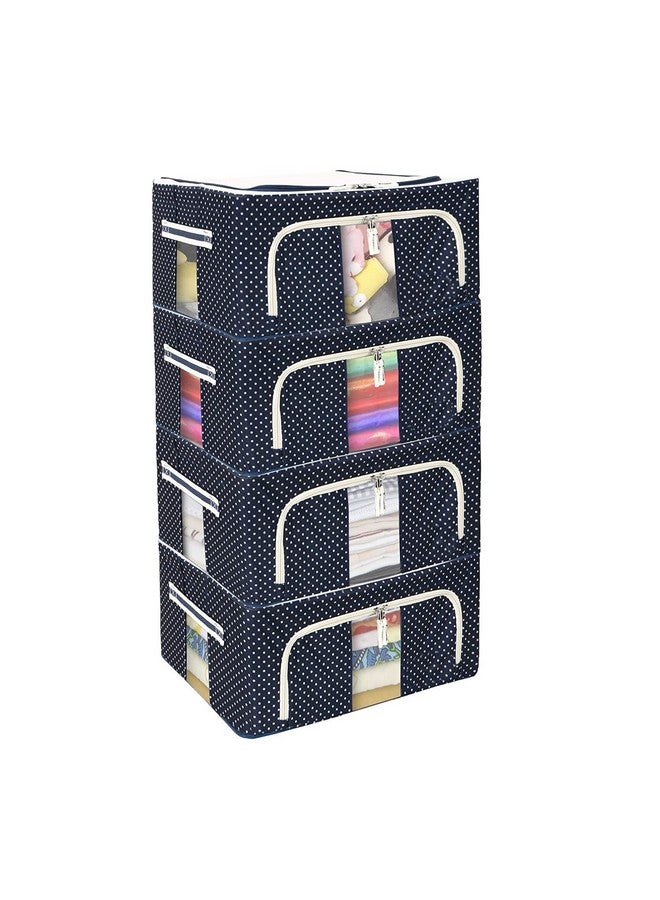 FLYNGO FLYNGO Foldable Steel Frame Clothes Organizer Storage Box For Wardrobe, Saree, Shirts, And Blankets (24 Ltr - Pack Of 4, Oxford Fabric), Blue  - Image 1