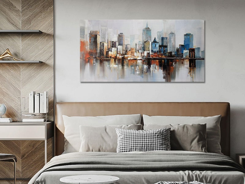 Arjun Brooklyn Bridge Wall Art Modern New York City Abstract Canvas Cityscape Painting Large Size Framed, Colorful NYC Skyline Textured Picture for Living Room Bedroom Home Office Wall Decor, 40"x20" - Image 4