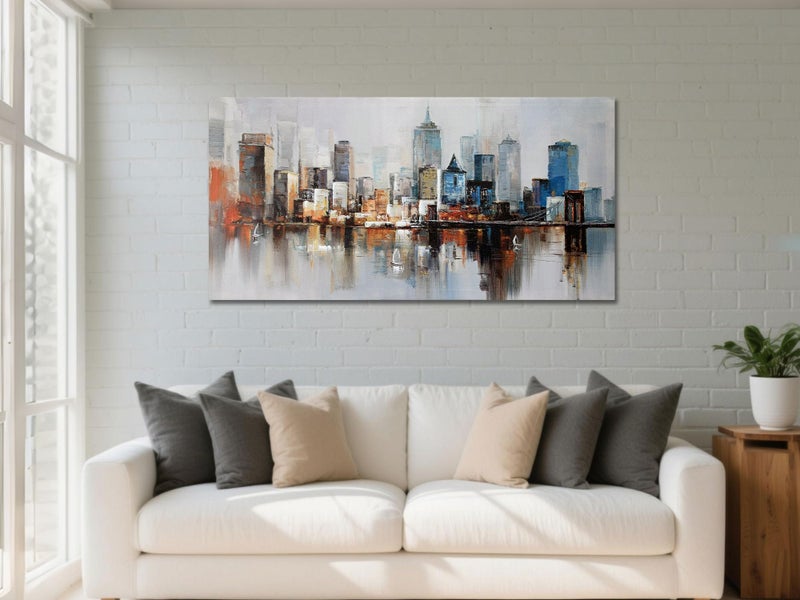 Arjun Brooklyn Bridge Wall Art Modern New York City Abstract Canvas Cityscape Painting Large Size Framed, Colorful NYC Skyline Textured Picture for Living Room Bedroom Home Office Wall Decor, 40"x20" - Image 2