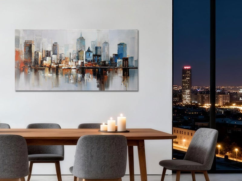 Arjun Brooklyn Bridge Wall Art Modern New York City Abstract Canvas Cityscape Painting Large Size Framed, Colorful NYC Skyline Textured Picture for Living Room Bedroom Home Office Wall Decor, 40"x20" - Image 5