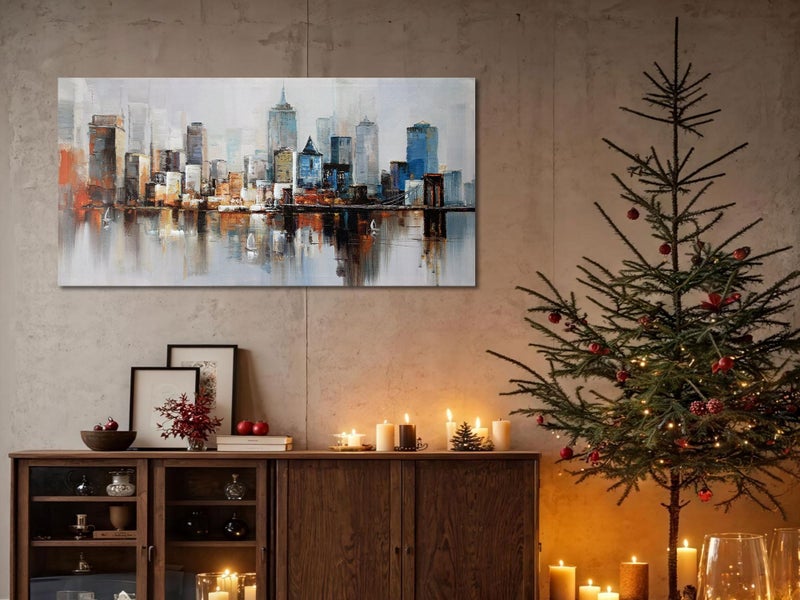 Arjun Brooklyn Bridge Wall Art Modern New York City Abstract Canvas Cityscape Painting Large Size Framed, Colorful NYC Skyline Textured Picture for Living Room Bedroom Home Office Wall Decor, 40"x20" - Image 3