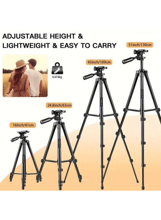 Black Aluminum Tripod Stand 51 Inch Portable Phone Tripod With Carry Bag - Image 3