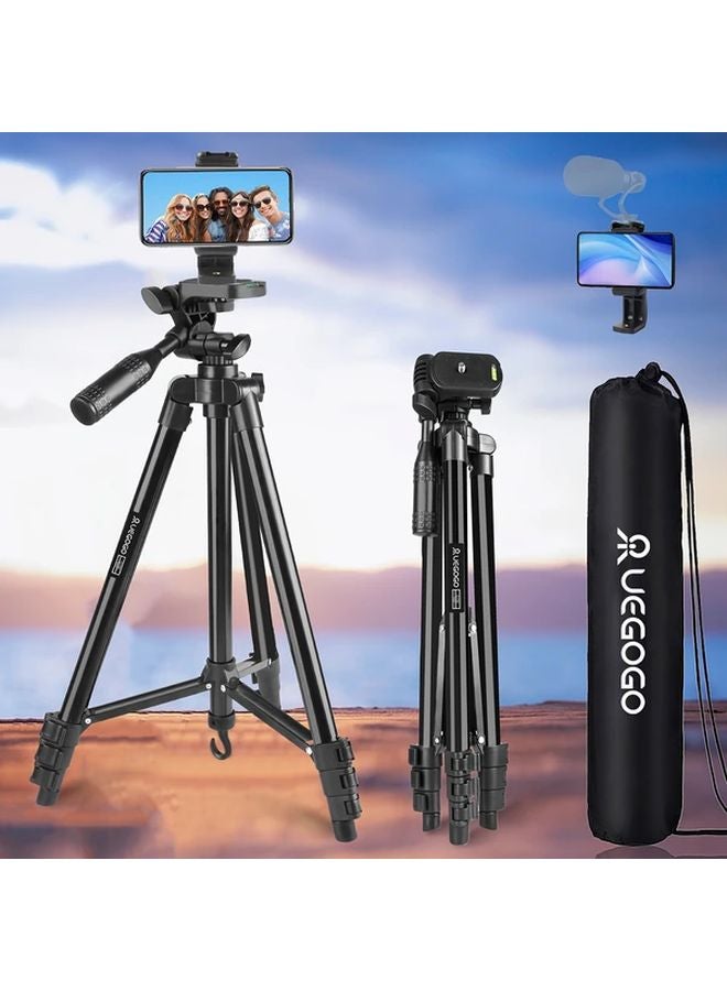 Black Aluminum Tripod Stand 51 Inch Portable Phone Tripod With Carry Bag - Image 1
