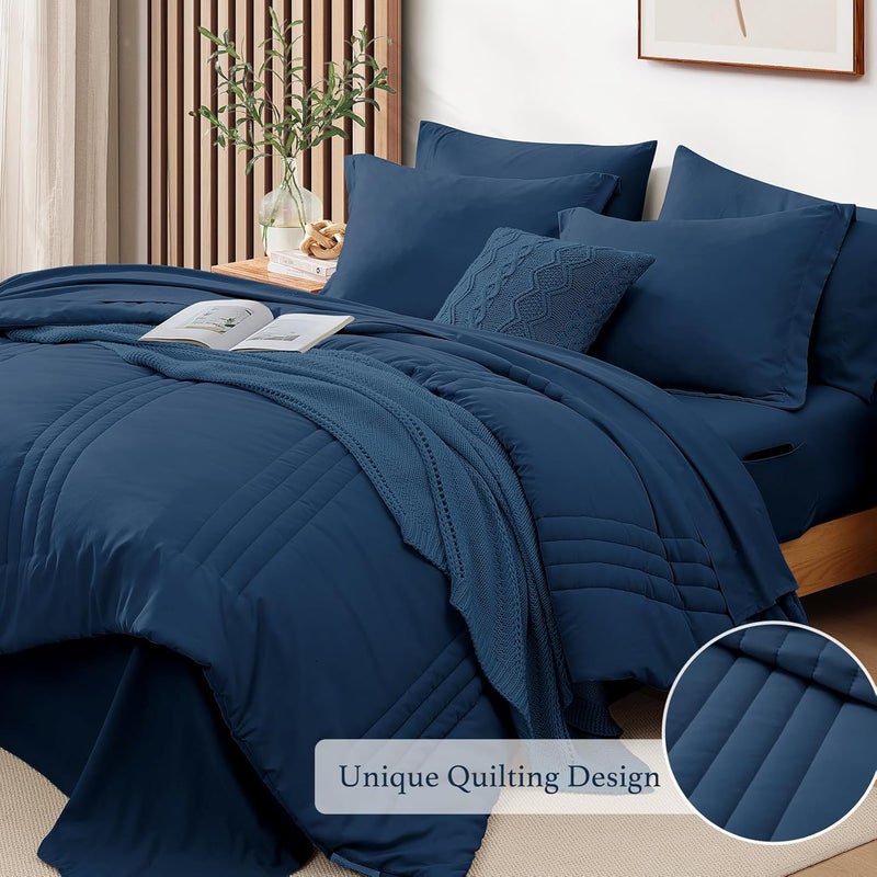 Monbix King Size Comforter Set - 7 Pieces Serenity Blue Bed in a Bag, King Size Bedding Sets with Comforters, All Seasons Comforter with Sheets,Pillowcases & Shams - Image 5
