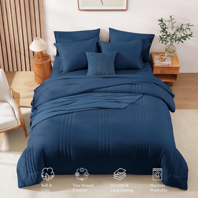 Monbix King Size Comforter Set - 7 Pieces Serenity Blue Bed in a Bag, King Size Bedding Sets with Comforters, All Seasons Comforter with Sheets,Pillowcases & Shams - Image 4