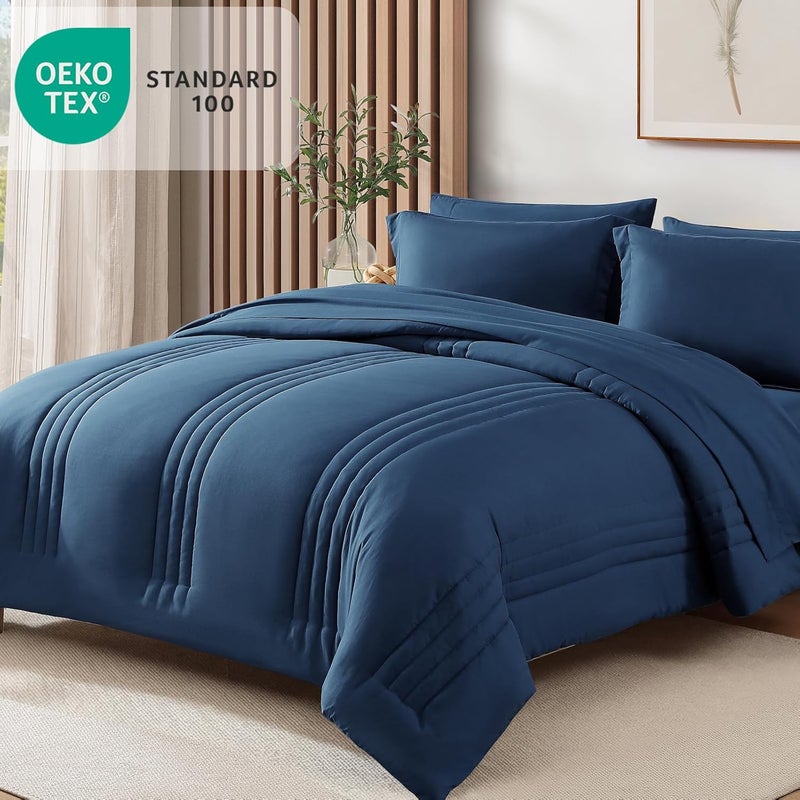 Monbix King Size Comforter Set - 7 Pieces Serenity Blue Bed in a Bag, King Size Bedding Sets with Comforters, All Seasons Comforter with Sheets,Pillowcases & Shams - Image 2