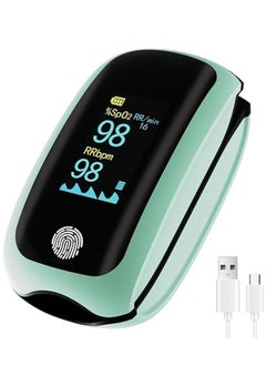 Furtey Pulse Oximeter Rechargeable, Blood Oxygen Monitor, Pulse Ooximeter with Respiratory, Respiration Rate Monitor, Oximetry for Sports Aviation Use Only (Green)  - Image 1