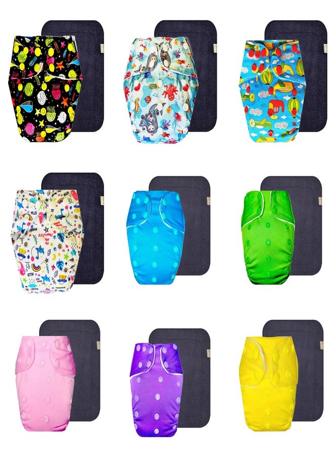 حفاضات قماشية فاخرة من دمبلدو مع حشوة سوداء (عبوة من 9 قطع) | ملائمة تمامًا | تسمح بمرور الهواء | أزرار كبس قابلة للتعديل | ضرورية للاستخدام اليومي | من 3 أشهر إلى 3 سنوات | مناسبة للجنسين - Image 1