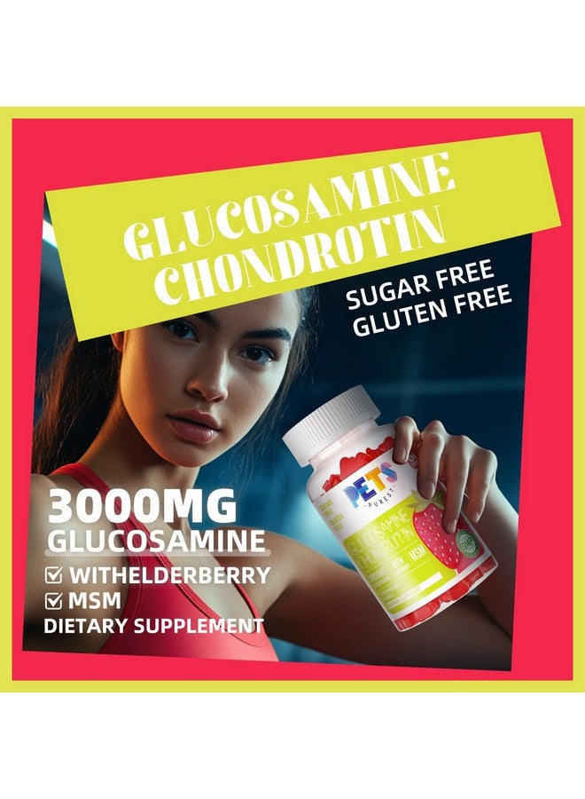 Pets Purest Glucosamine Chondroitin Gummies with MSM & Elderberry Extra Strength - Joint Support, Antioxidant Immune Support Supplement for Adults, Men & Women.Strawberry - Image 3