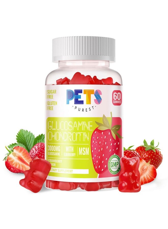 Pets Purest Glucosamine Chondroitin Gummies with MSM & Elderberry Extra Strength - Joint Support, Antioxidant Immune Support Supplement for Adults, Men & Women.Strawberry - Image 1