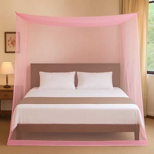 Ans King Size Mosquito Net for 7x7 ft Double Bed – Premium Pink Nylon, Highly Durable, Easy Installation, Full Protection, Breathable & Lightweight – Ideal for Home & Travel - Image 1