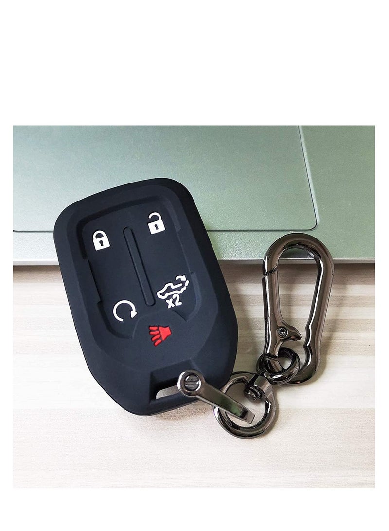 SYOSI Key Protector Key Fob Case Silicone Smart Cover Protector with Metal Key Chain for Chevy Silverado and for GMC Sierra 2500HD 3500HD Remote Accessories Holder 5 bu tton Black - Image 2