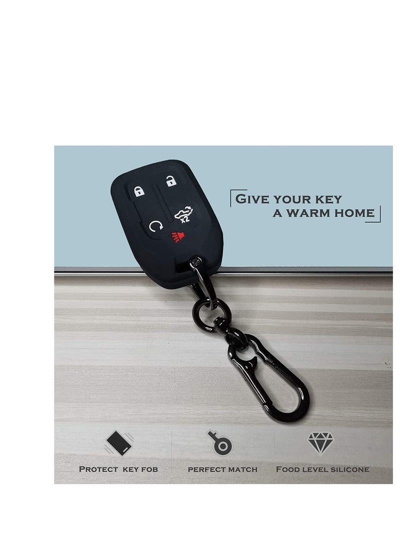 SYOSI Key Protector Key Fob Case Silicone Smart Cover Protector with Metal Key Chain for Chevy Silverado and for GMC Sierra 2500HD 3500HD Remote Accessories Holder 5 bu tton Black - Image 4