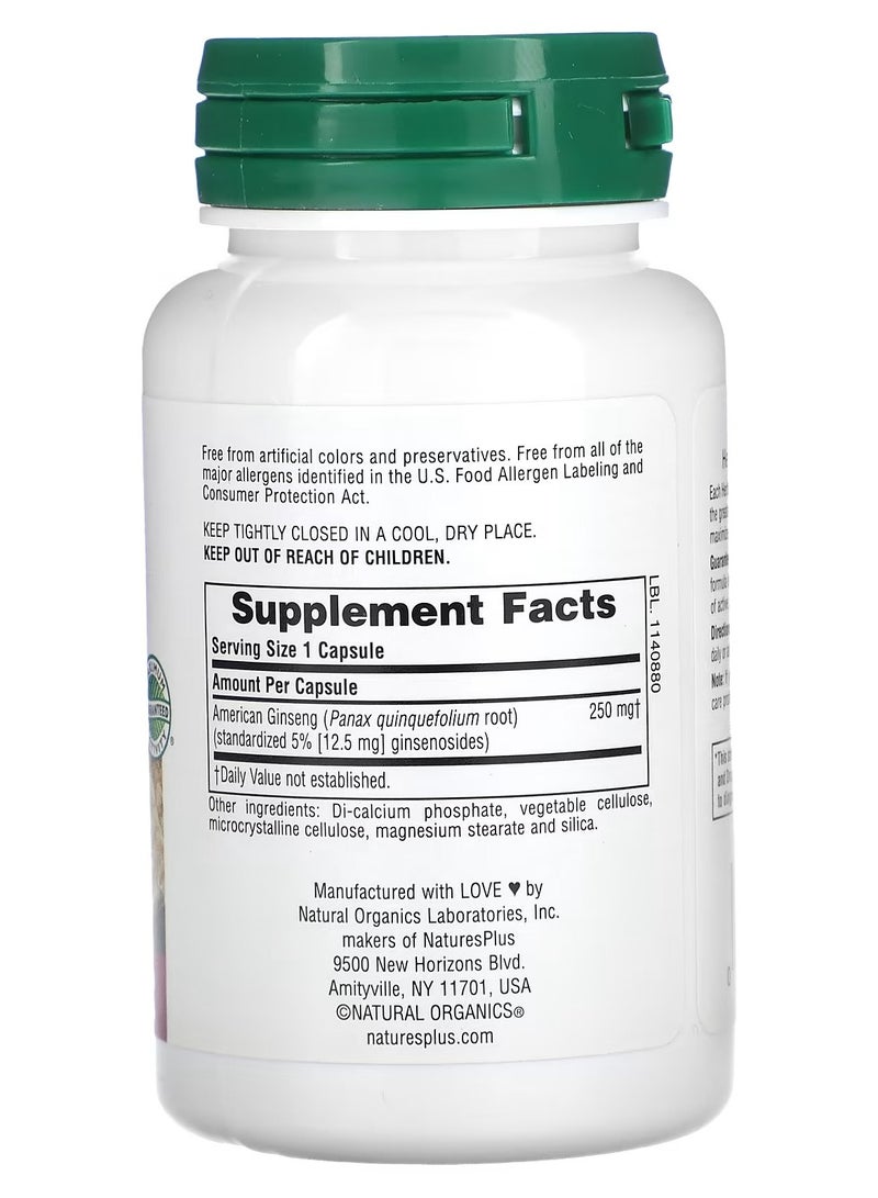 Natures Plus Herbal Actives, الجنسنغ الأمريكي، 250 مجم، 60 كبسولة نباتية - Image 2