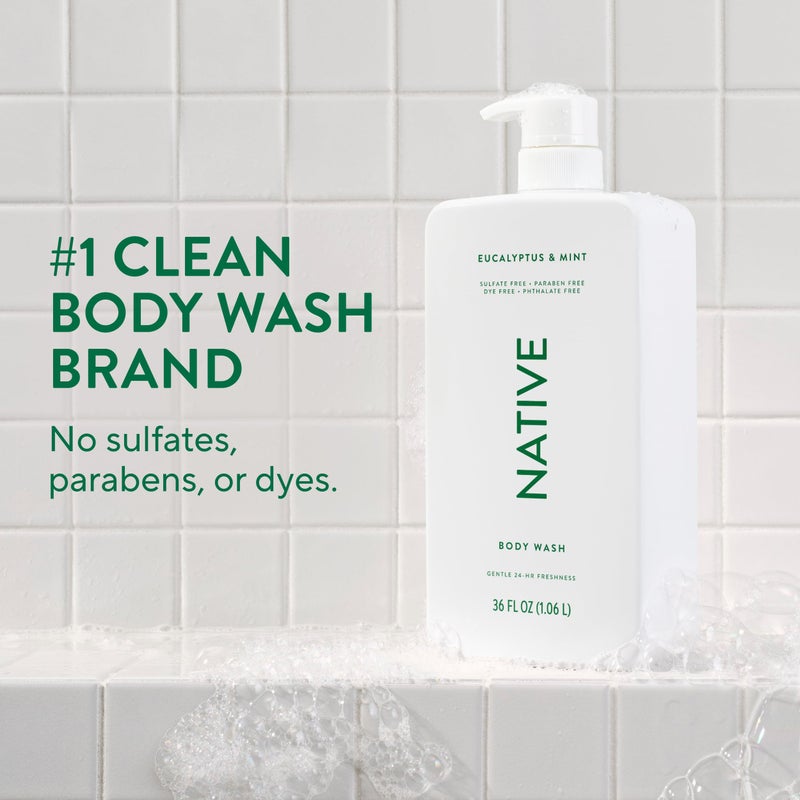 Native Sulfate Free Body Wash Contains Naturally Derived Ingredients | for Women & Men| Eucalyptus & Mint, 36 oz - Image 2