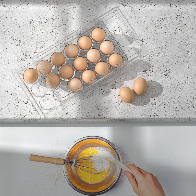 APLOP Egg Storage for Refrigerator, Stackable 18 Egg Holder for Fridge, BPA Free Refrigerator Organizer Bins, Transparent Egg Dispenser - Image 3