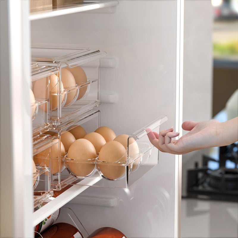 APLOP Egg Storage for Refrigerator, Stackable 18 Egg Holder for Fridge, BPA Free Refrigerator Organizer Bins, Transparent Egg Dispenser - Image 4
