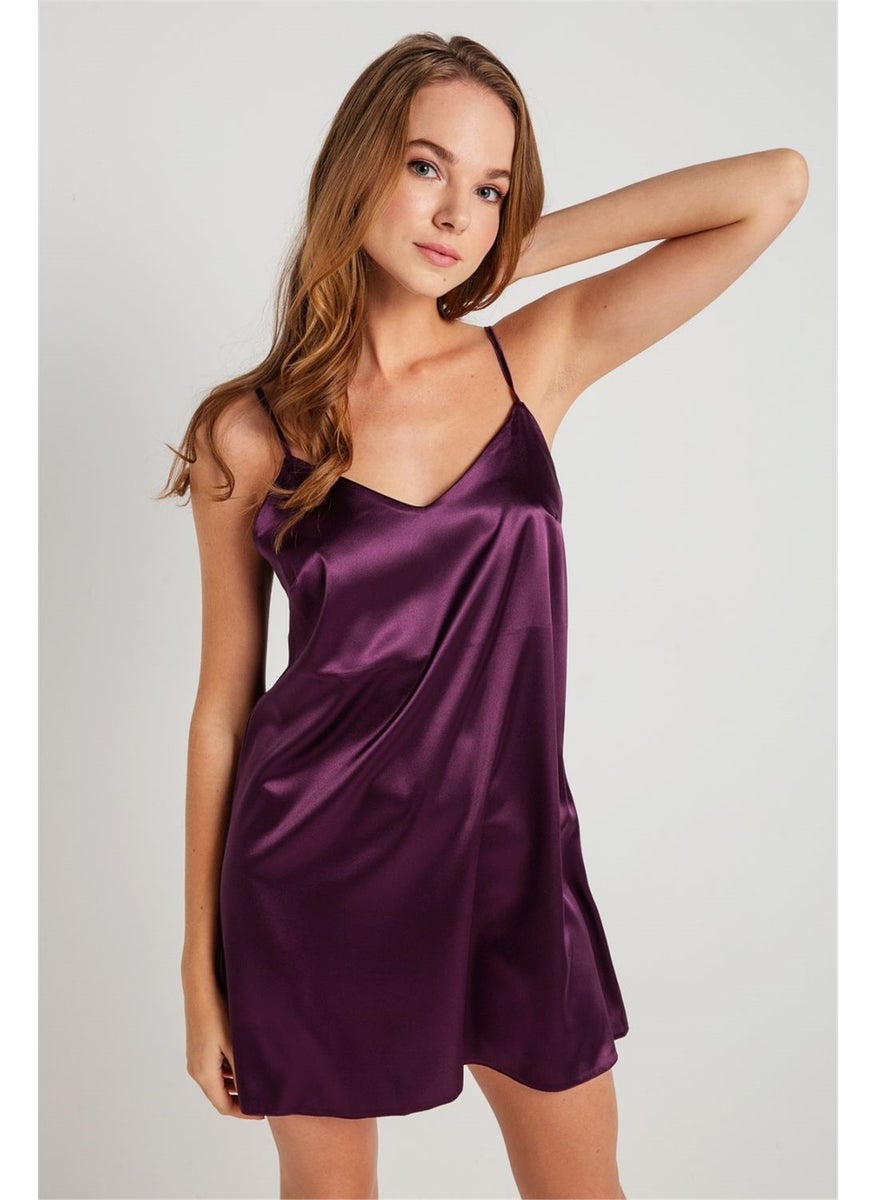 Magic Form 7270 Women's Plum Strappy Satin Nightgown  - Image 1