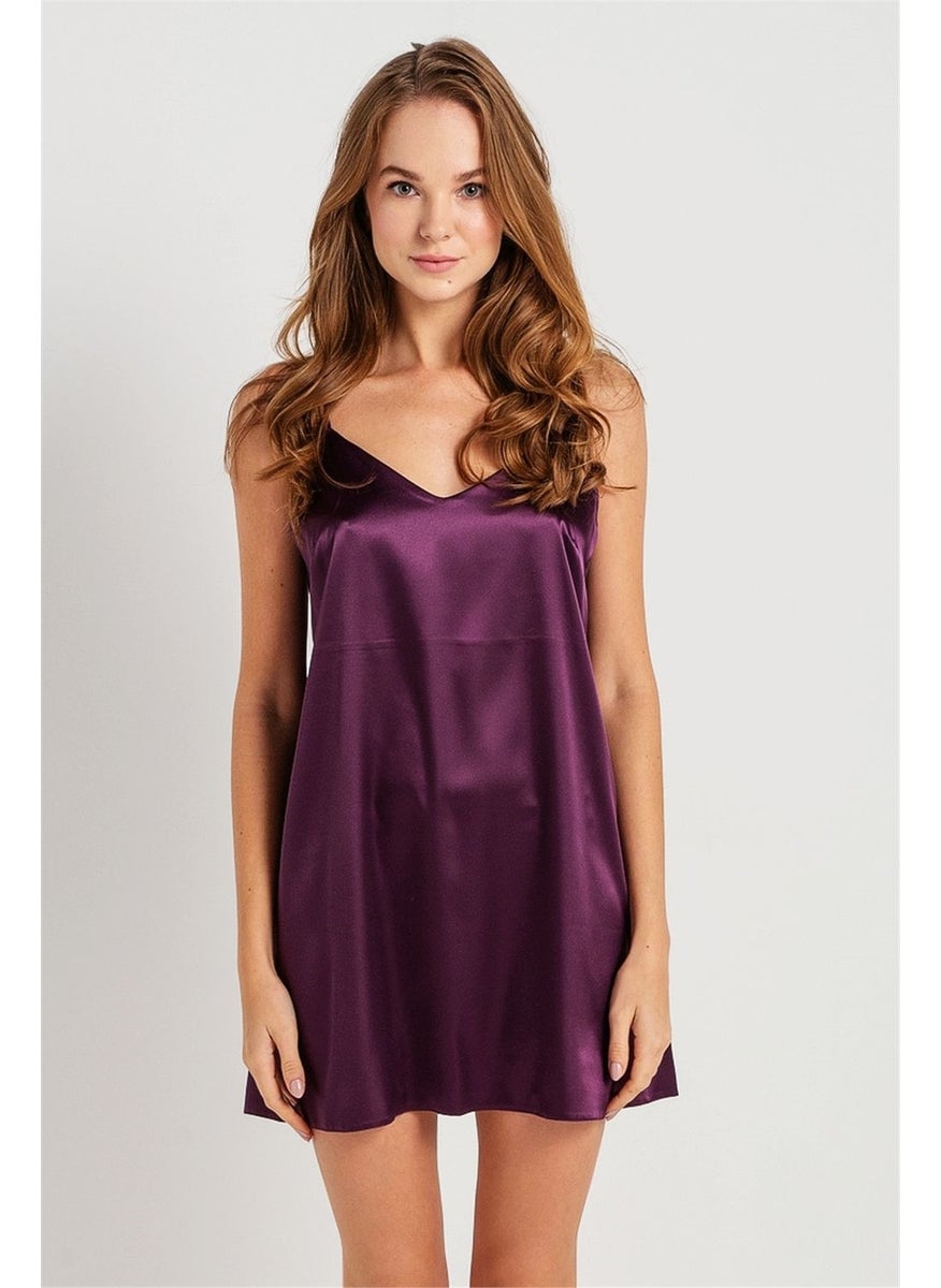 Magic Form 7270 Women's Plum Strappy Satin Nightgown  - Image 2