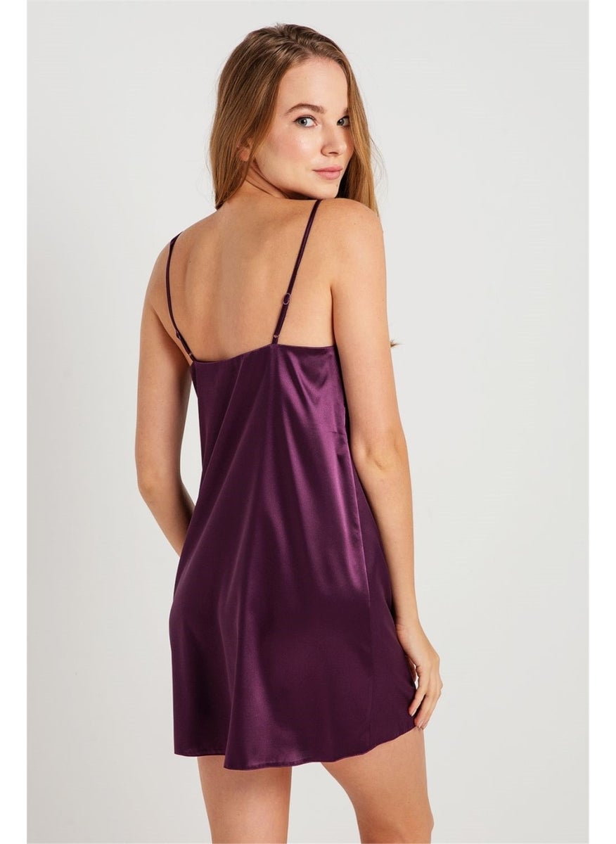 Magic Form 7270 Women's Plum Strappy Satin Nightgown  - Image 3