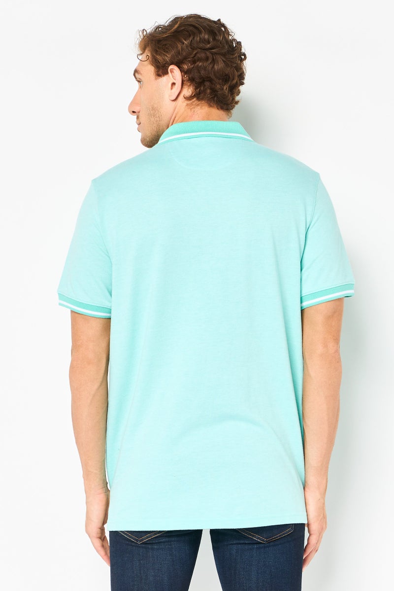 Chaps Men Regular Fit Birdseye Short Sleeve Polo Shirt, Pool Blue - Image 2