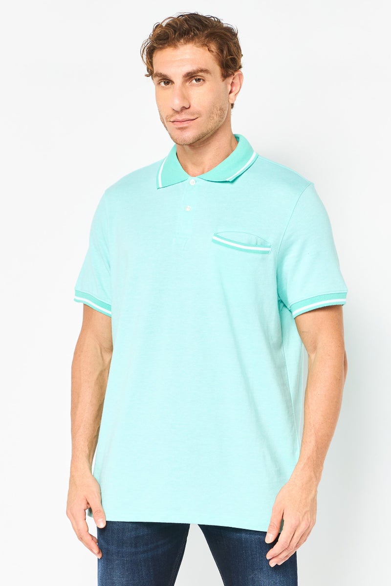 Chaps Men Regular Fit Birdseye Short Sleeve Polo Shirt, Pool Blue - Image 1