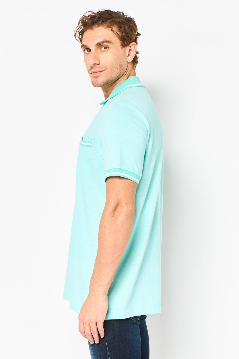 Chaps Men Regular Fit Birdseye Short Sleeve Polo Shirt, Pool Blue - Image 3