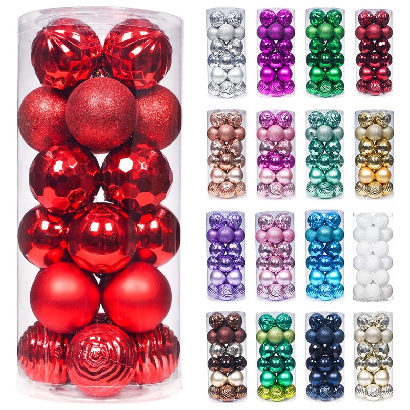 XmasExp 60mm236 Christmas Ball Ornaments Shatterproof Christmas Ornaments Set Decorations for Xmas Tree Balls  24ct 236 Red