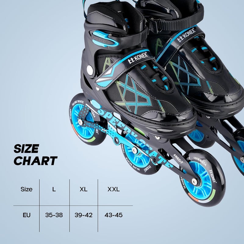 KONEX 3 Wheel Inline Skates | Adjustable PU Wheel Roller Skating Shoes for Boys and Girls (Size Euro 35-38, Blue) - Image 2