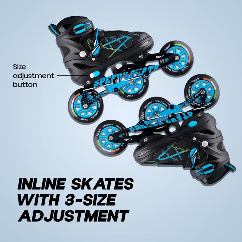 KONEX 3 Wheel Inline Skates | Adjustable PU Wheel Roller Skating Shoes for Boys and Girls (Size Euro 35-38, Blue) - Image 5