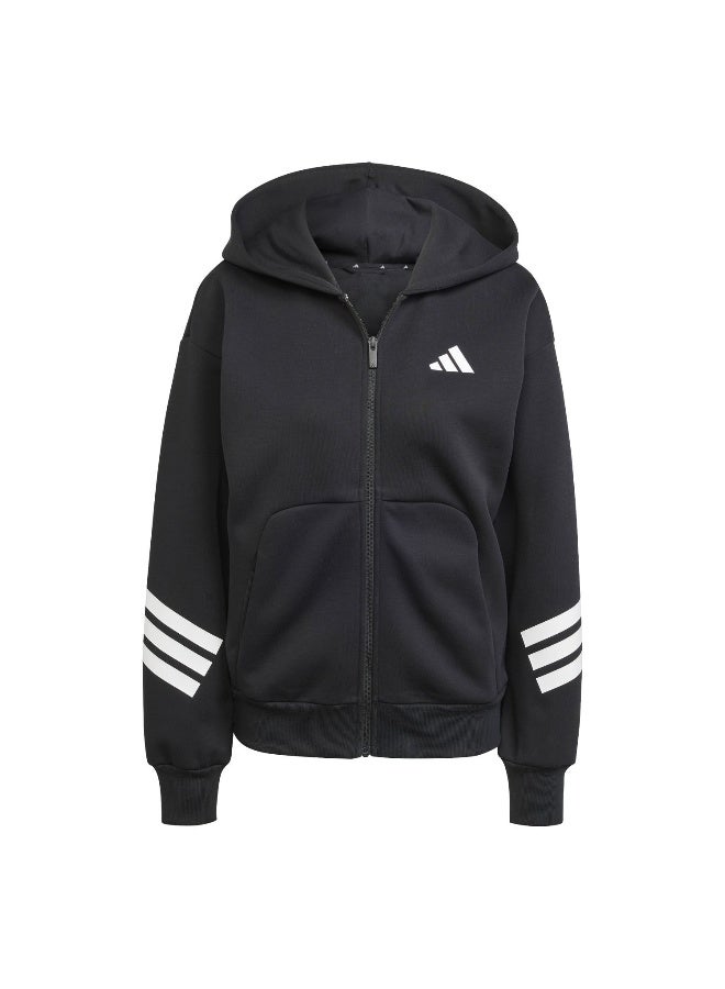 Adidas W Fi 3S Fz Hd Black Training Track Tops For Women XS - Image 1