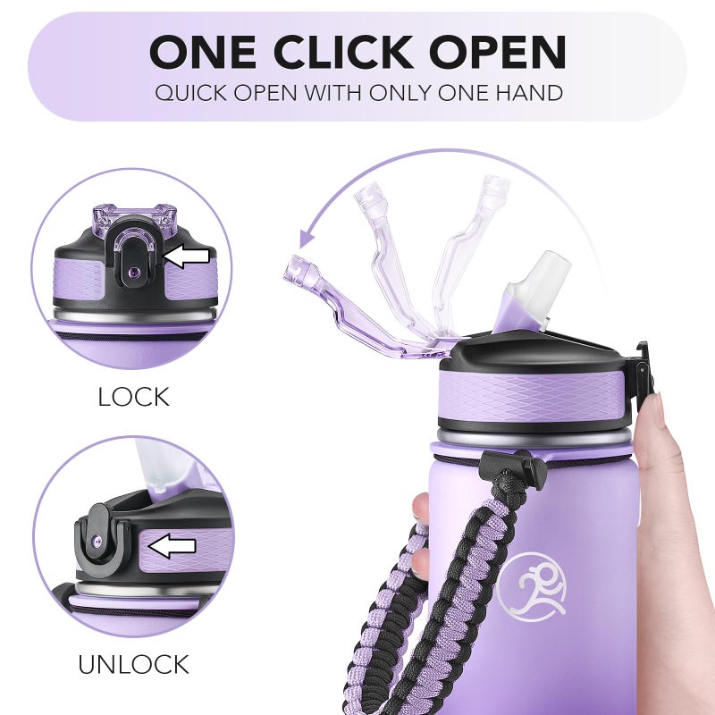 GOSWAG Insulated Sports Water Bottle, 24oz 2 Lids(with Straw/No Straw), Stainless Steel Water Bottles with Paracord Handle, Insulated Bottle with Double-Wall Vacuum Insulation - Image 5