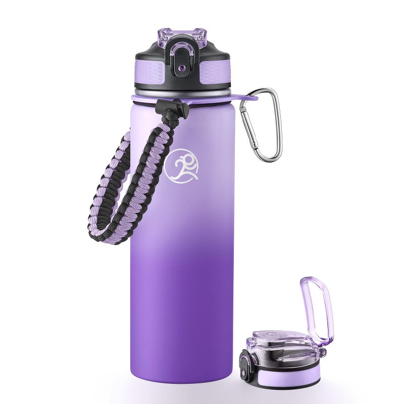 GOSWAG Insulated Sports Water Bottle, 24oz 2 Lids(with Straw/No Straw), Stainless Steel Water Bottles with Paracord Handle, Insulated Bottle with Double-Wall Vacuum Insulation - Image 1
