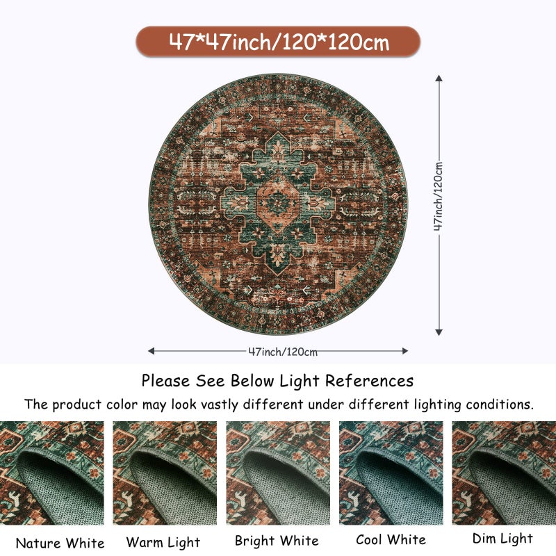 Moynesa Ultra-Thin Washable Round Rug - 4Ft Round Area Rugs for Bedroom Brown Bathroom Circle Mat, Non Slip Non Shedding Low Pile Indoor Floor Carpet for Living Room Coffee Table Kitchen, Brown - Image 5